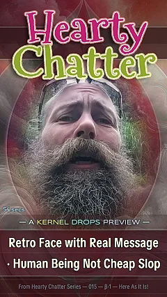 Retro Face with Real Message · Human Being Not Cheap Slop